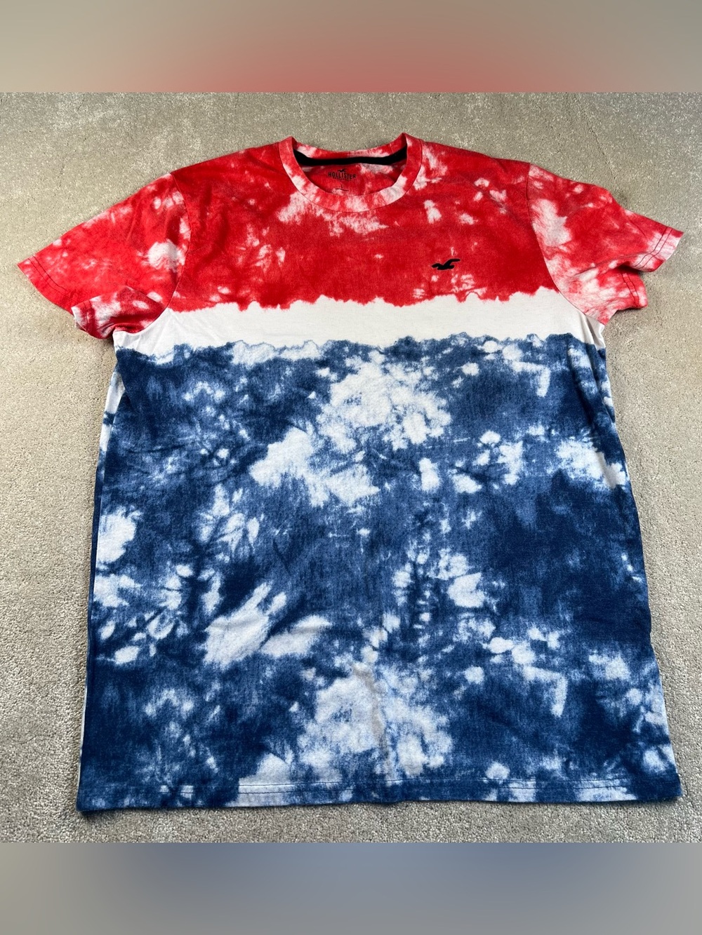 Hollister Tie Dye T-Shirt America July 4th Patriotic Red White Blue Casual Men L